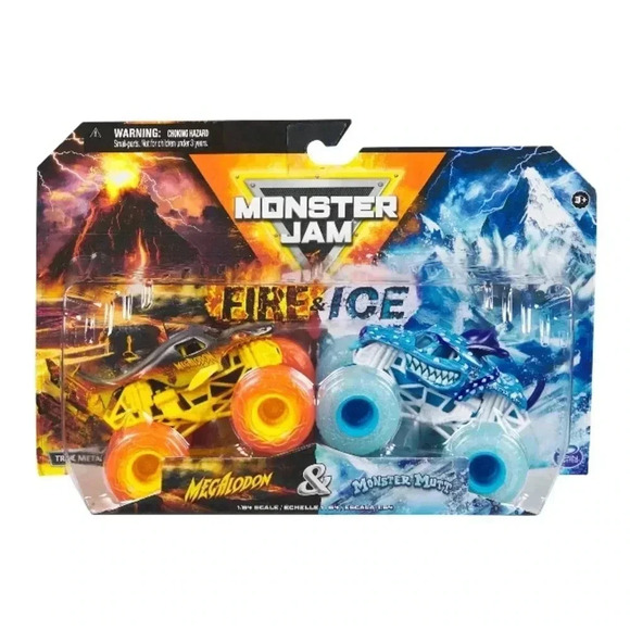 Monster Jam Fire & Ice 2-Pack: Megalodon & Monster Mutt Dalmatian - BRAND NEW!! - Picture 1 of 8